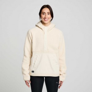 Beige Women's Saucony Recovery Sherpa Pullover Hoodie | SG-GDCYN