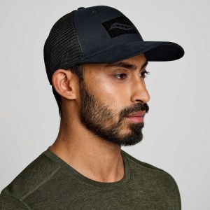 Black Men's Saucony Adjustable Snap Back Trucker Hats | SINGAPORE-OQRXZ