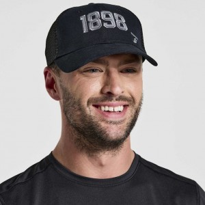 Black Men's Saucony Adjustable Snap Back Trucker Hats | SINGAPORE-JPGMU