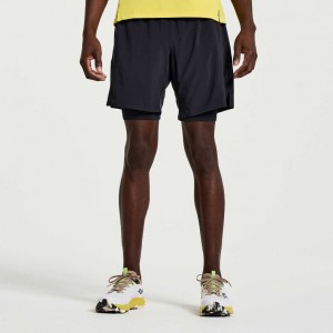 Black Men's Saucony Outpace 7" 2-in-1 Shorts | SG-CWRUV