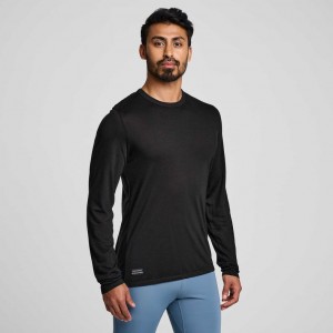 Black Men's Saucony Peregrine Merino Long Sleeve T-Shirt | SG-UMRIY