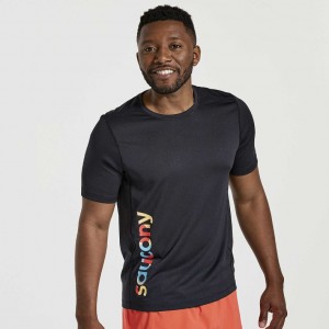 Black Men's Saucony Stopwatch Graphic Short Sleeve T-Shirt | SG-GPSLW