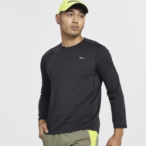 Black Men's Saucony Stopwatch Long Sleeve T-Shirt | SINGAPORE-CIDBO