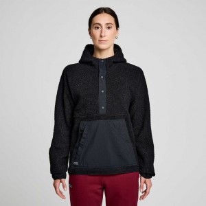 Black Women's Saucony Recovery Sherpa Pullover Hoodie | SINGAPORE-WZSQC