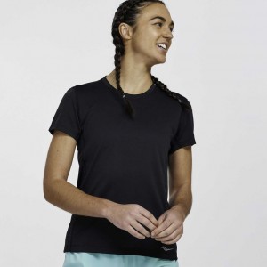 Black Women's Saucony Stopwatch Short Sleeve T-Shirt | SINGAPORE-FJNYC