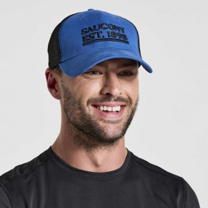 Blue Men's Saucony Adjustable Snap Back Trucker Hats | SINGAPORE-YHOCA