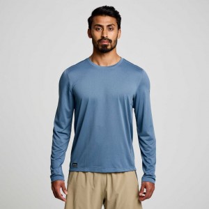 Blue Men's Saucony Stopwatch Long Sleeve T-Shirt | SINGAPORE-NORVQ