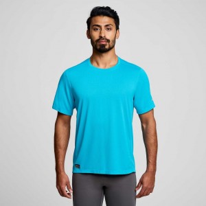 Blue Men's Saucony Stopwatch Short Sleeve T-Shirt | SG-ZYFLU