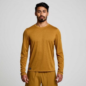 Brown Men's Saucony Stopwatch Long Sleeve T-Shirt | SG-IPFES