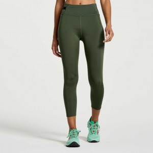 Dark Green Women's Saucony Explorer Utility Crop Tight | SG-QDTRS