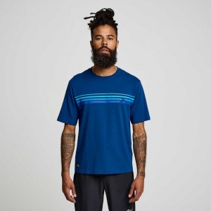 Indigo Men's Saucony Recovery Short Sleeve T-Shirt | SG-ZNPHU