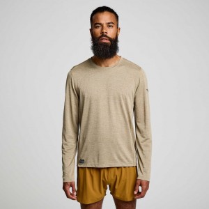 Khaki Men's Saucony Stopwatch Long Sleeve T-Shirt | SINGAPORE-YILTQ