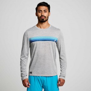 Light Grey Men's Saucony Stopwatch Graphic Long Sleeve T-Shirt | SINGAPORE-BWVPJ