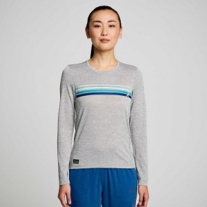 Light Grey Women's Saucony Stopwatch Graphic Long Sleeve T-Shirt | SG-PELAT