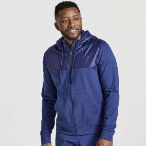 Navy Men's Saucony Solstice Zip Hoodie | SG-PMUOR