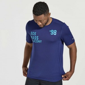 Navy Men's Saucony Stopwatch Graphic Short Sleeve T-Shirt | SG-WNEZP