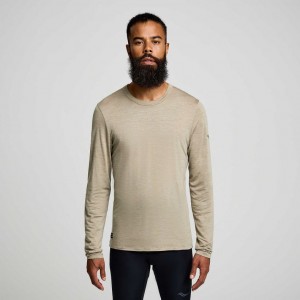 Olive Men's Saucony Peregrine Merino Long Sleeve T-Shirt | SINGAPORE-LOYAU