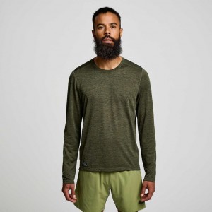 Olive Men's Saucony Stopwatch Graphic Long Sleeve T-Shirt | SINGAPORE-UHKIG