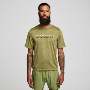 Olive Men's Saucony Stopwatch Graphic Short Sleeve T-Shirt | SINGAPORE-AOFIK