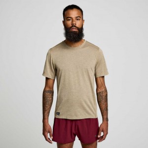 Olive Men's Saucony Stopwatch Short Sleeve T-Shirt | SG-KRCJZ