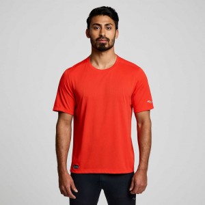 Orange Men's Saucony Stopwatch Short Sleeve T-Shirt | SINGAPORE-UHXBF