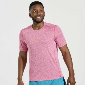 Pink Men's Saucony Stopwatch Short Sleeve T-Shirt | SINGAPORE-IHDWL