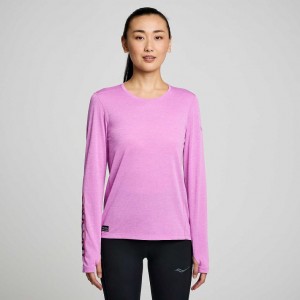 Purple Women's Saucony Stopwatch Graphic Long Sleeve T-Shirt | SINGAPORE-RMZHO