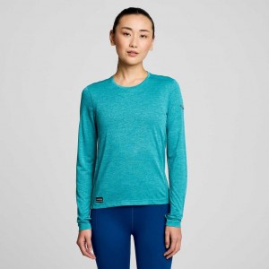 Turquoise Women's Saucony Stopwatch Long Sleeve T-Shirt | SG-MGCOZ