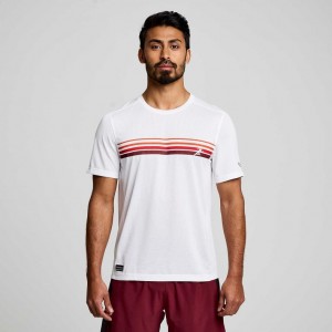 White Men's Saucony Stopwatch Graphic Short Sleeve T-Shirt | SINGAPORE-ZQRND