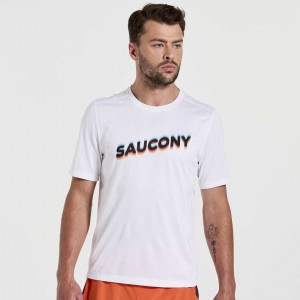 White Men's Saucony Stopwatch Graphic Short Sleeve T-Shirt | SG-MLNXZ