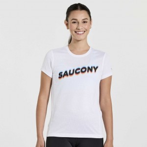 White Women's Saucony Stopwatch Graphic Short Sleeve T-Shirt | SG-GMBPF