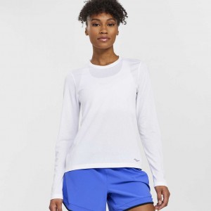 White Women's Saucony Stopwatch Long Sleeve T-Shirt | SINGAPORE-BQSXJ