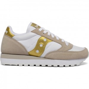 White / Beige / Gold Women's Saucony Jazz Original Sneakers | SG-FKNAH