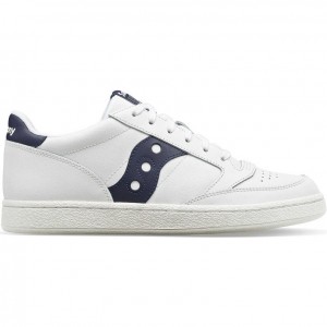 White / Navy Men's Saucony Jazz Court PU Sneakers | SINGAPORE-JPLWB