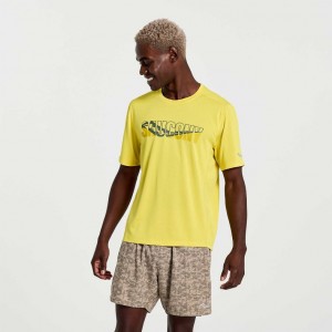 Yellow Men's Saucony Stopwatch Graphic Short Sleeve T-Shirt | SINGAPORE-UXOPG