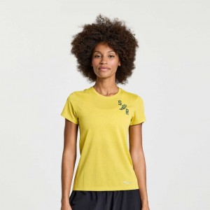 Yellow Women's Saucony Stopwatch Graphic Short Sleeve T-Shirt | SG-BWCLO