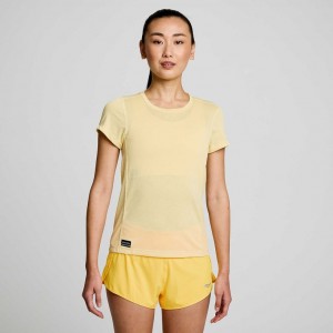 Yellow Women's Saucony Stopwatch Short Sleeve T-Shirt | SG-LRTOF