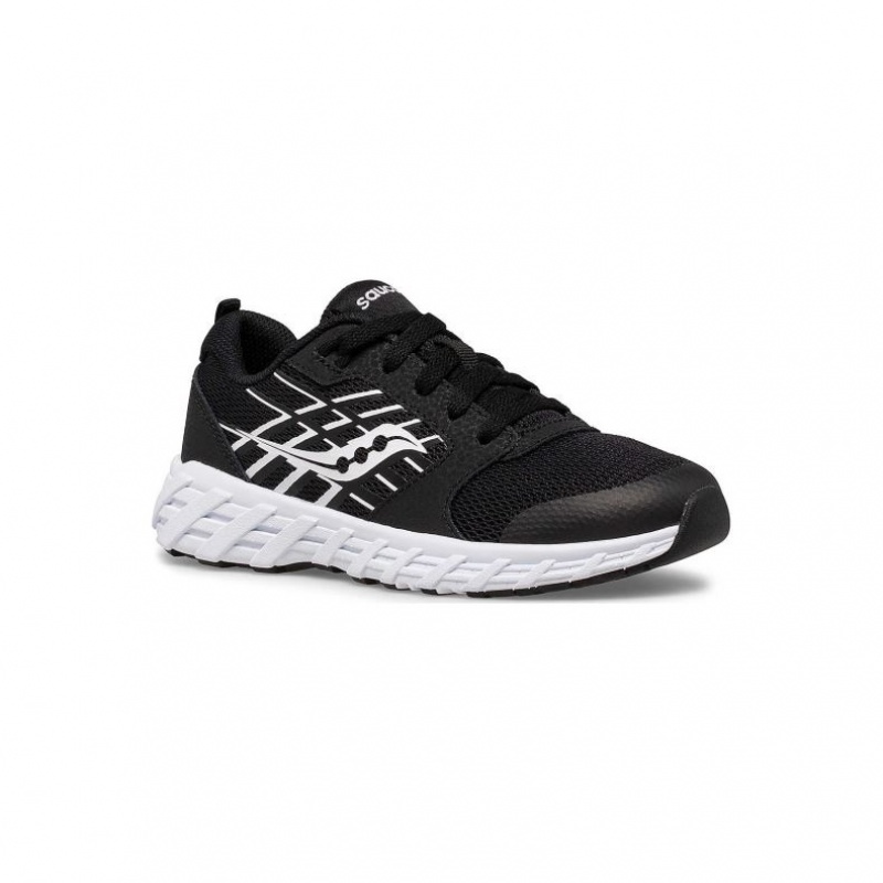 Black Big Kids' Saucony Wind 2.0 Lace Sneakers | SG-WIPJM