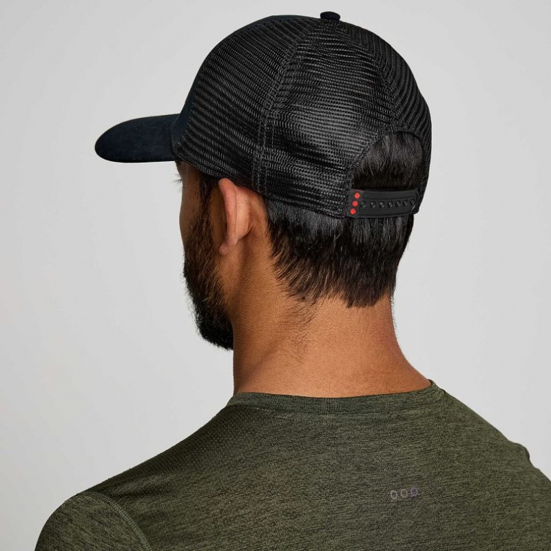 Black Men's Saucony Adjustable Snap Back Trucker Hats | SINGAPORE-OQRXZ