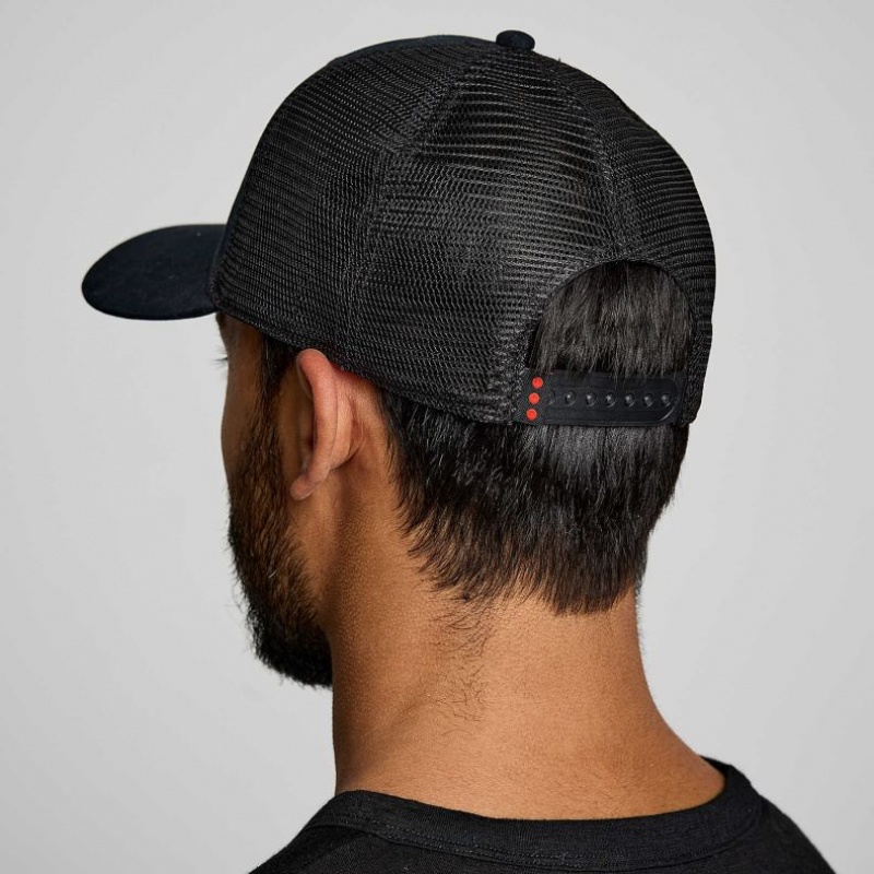 Black Men's Saucony Adjustable Snap Back Trucker Hats | SG-VSUZF