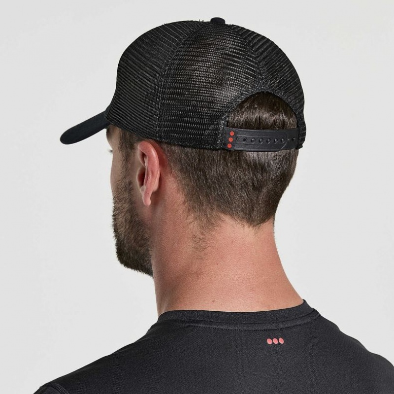 Black Men's Saucony Adjustable Snap Back Trucker Hats | SINGAPORE-JPGMU