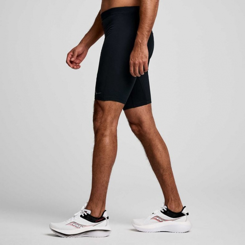 Black Men's Saucony Fortify Lined Half Tight | SG-BLDPI