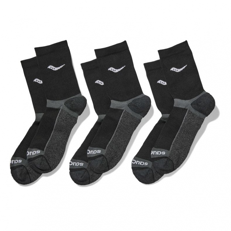 Black Men\'s Saucony Inferno Cushion Mid 3-Pack Socks | SINGAPORE-VDYSF