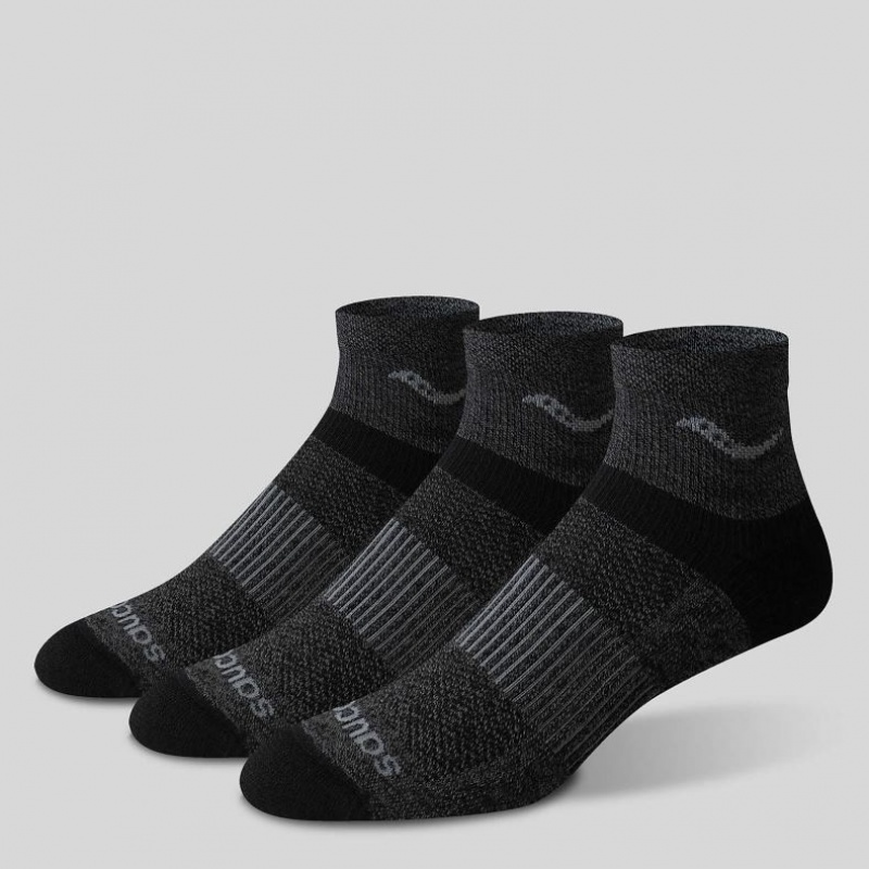 Black Men's Saucony Inferno Merino Wool Blend Quarter 3-Pack Socks | SG-NDSBJ