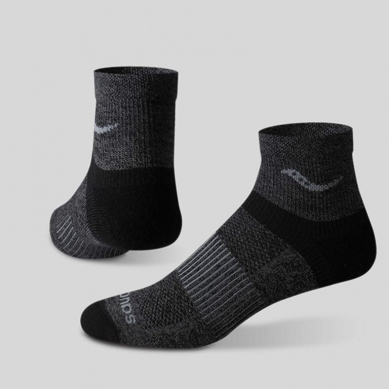 Black Men\'s Saucony Inferno Merino Wool Blend Quarter 3-Pack Socks | SG-NDSBJ