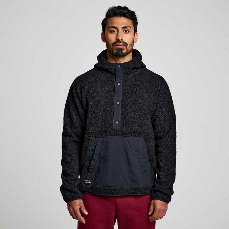 Black Men\'s Saucony Recovery Sherpa Pullover Hoodie | SINGAPORE-QVDIJ