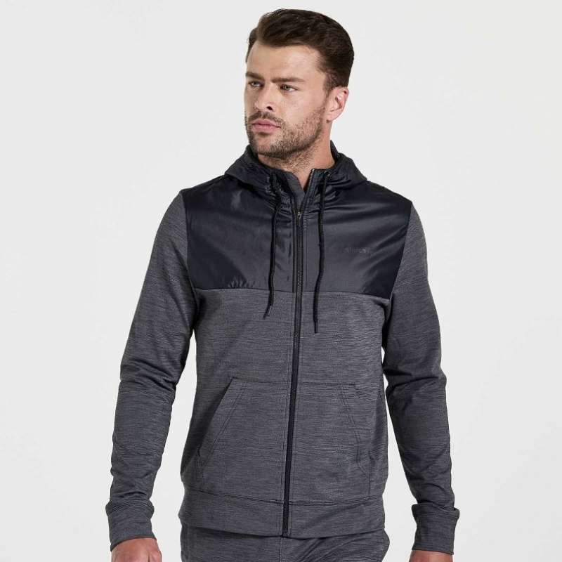 Black Men\'s Saucony Solstice Zip Hoodie | SINGAPORE-LANCH