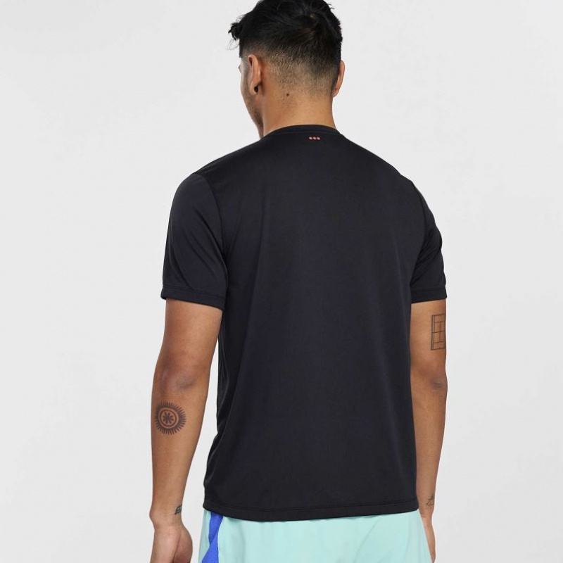 Black Men's Saucony Stopwatch Short Sleeve T-Shirt | SINGAPORE-NOUCI