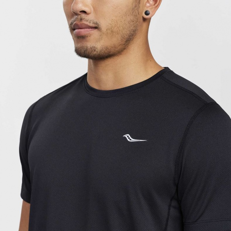 Black Men's Saucony Stopwatch Short Sleeve T-Shirt | SINGAPORE-NOUCI