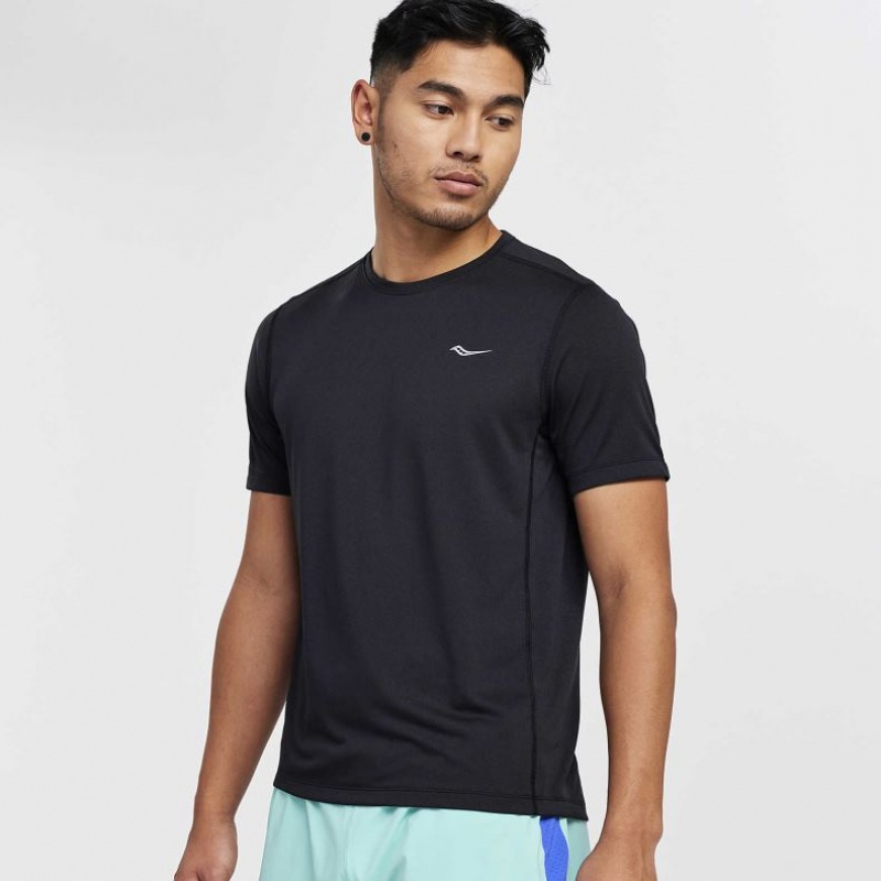 Black Men\'s Saucony Stopwatch Short Sleeve T-Shirt | SINGAPORE-NOUCI